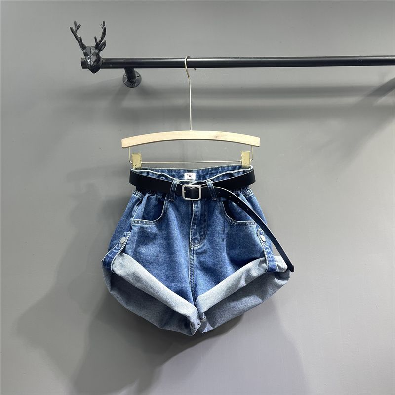 

Летние тонкие шорты с высокой талией, свободного А-силуэта, в гонконгском стиле, с подрубленным краем Blue S