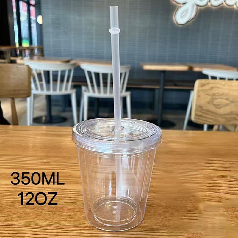 

Clear Tumbler With Straw Reusable Transparent Double-Layer Water Bottle For Coffee Milk Diy Smoothie Cup Drinkware 1Pc 350ml