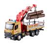 1/24 Scale Wooden Toy Truck Metal Cab, Friction Driven Wooden Truck, Equipped with A Full Function Loading Crane and 3 Loadable Logs, Light and Sound,