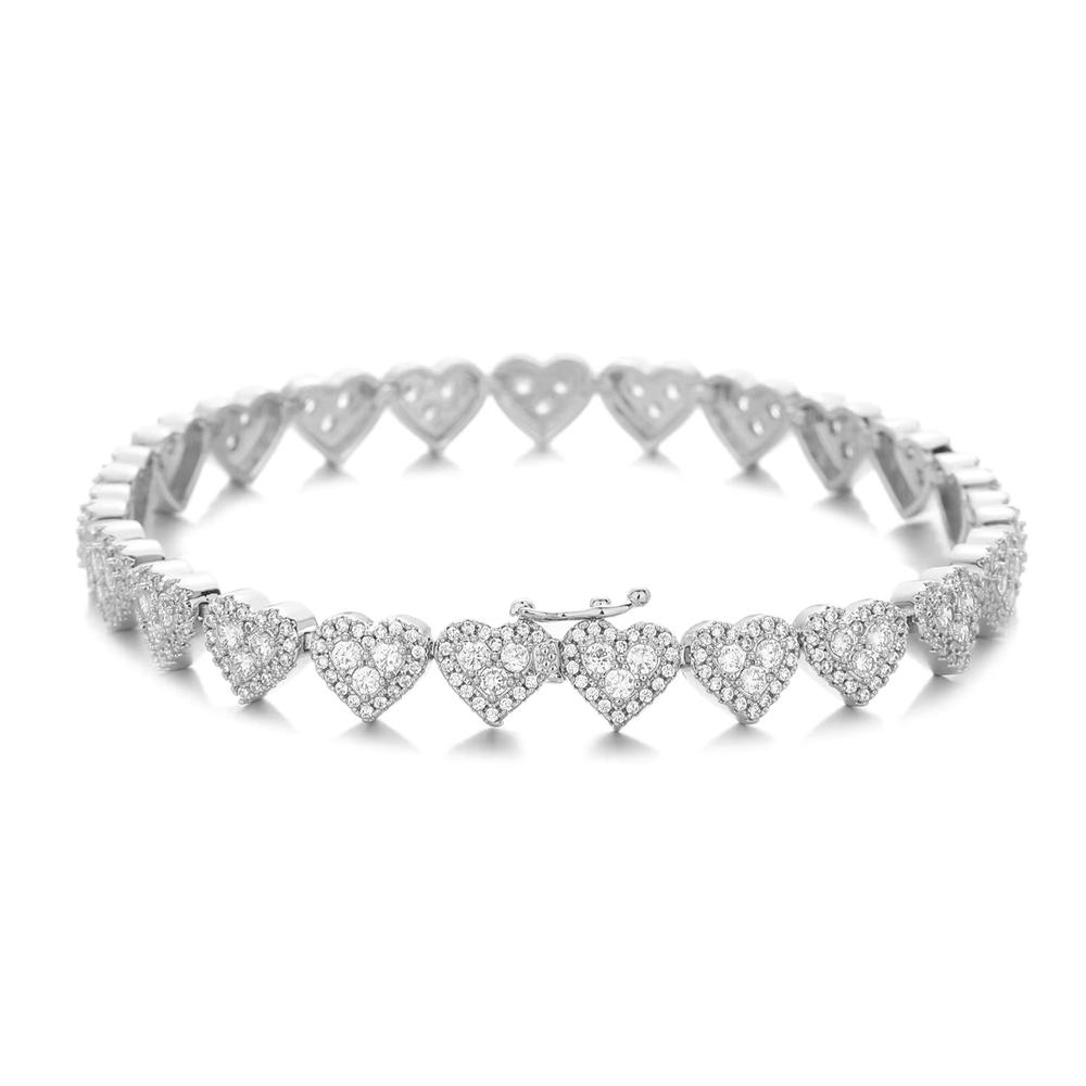 Romantic Hip Hop Jewelry Heart Zircon Tennis Bracelet Iced Out CZ Heart Tennis Bracelet for Women Valentine's Day Gift