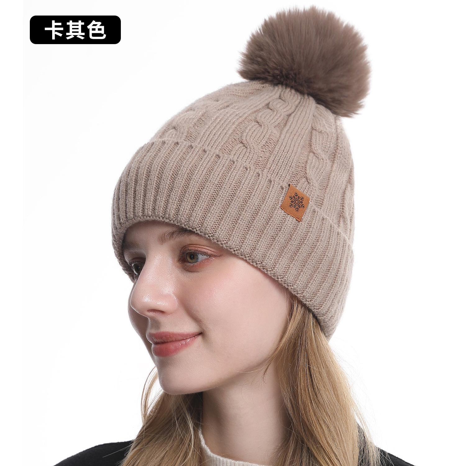 

Winter knitted hat, gloves hat, scarf three-piece set, winter women s outdoor riding double-layer knitted hat