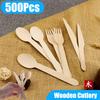 Disposable Wooden Spoon Fork Knife Cutlery Set Rustic Wedding Birthday Party Tableware Decoration Supplies Dessert Cake Scoop