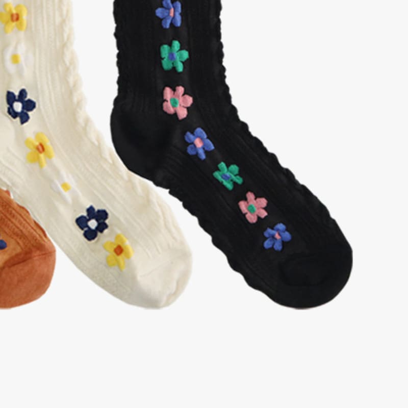 Pink PINEAPPLE [3EA 1SET] FLOWER JACQUARD SOCKS_MIX