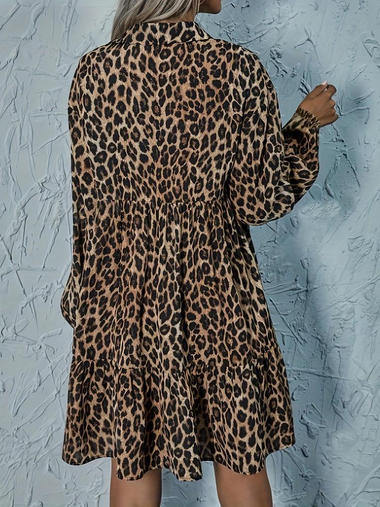Robe longue à manches longues et col en V grande taille imprimé léopard Euro-Américain 2025