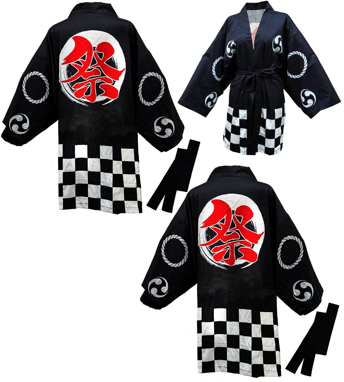 

DINETTE Happi Solid with Waist One Size Fits Festival Costume Set of Coat, Red, Cord, Adult, Unisex, Most, (Black, 2) чёрный