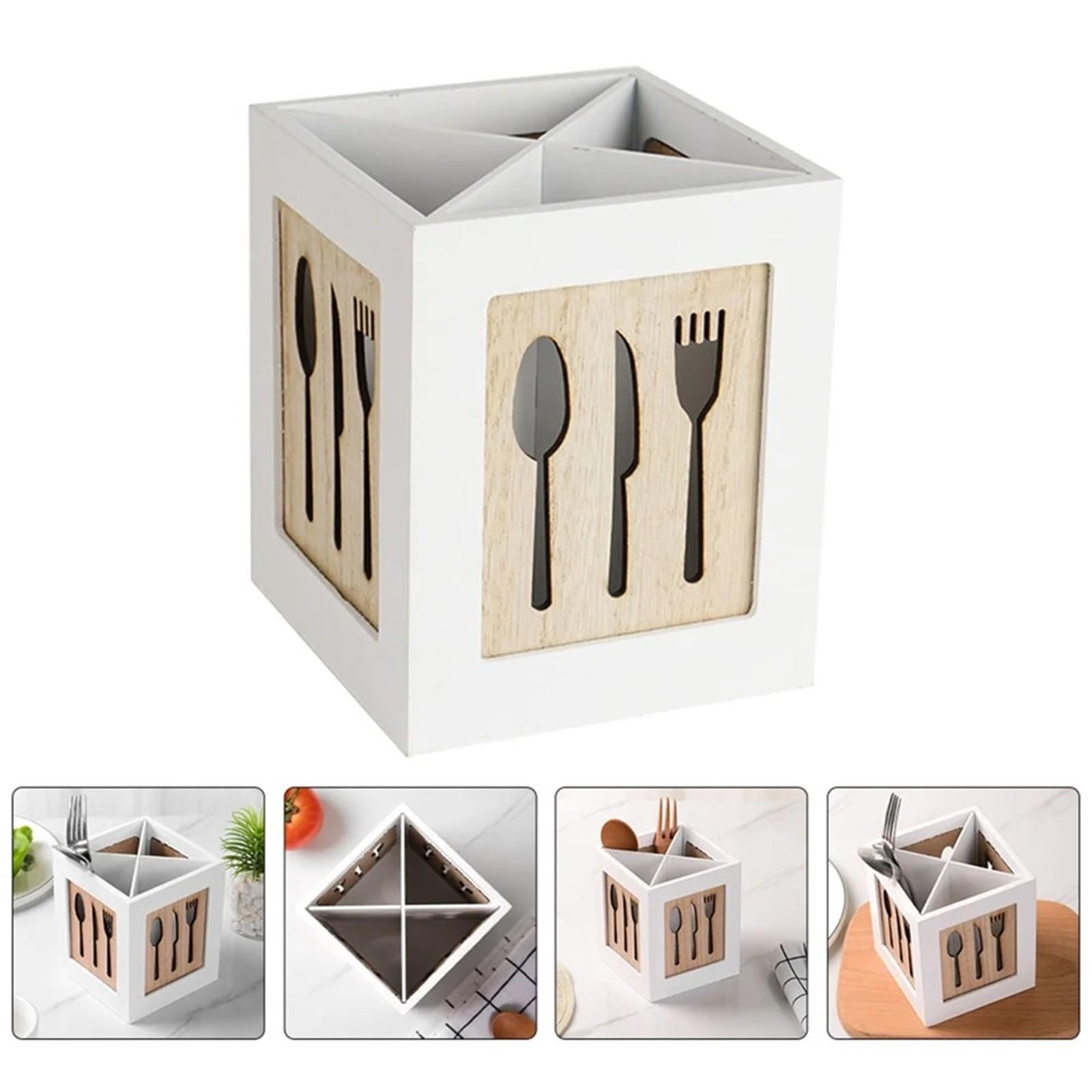 

Kitchen Tableware Storage Rack Wooden Compartment Hollow Cutlery Holder Household Desktop Tableware Rack Accessories белый