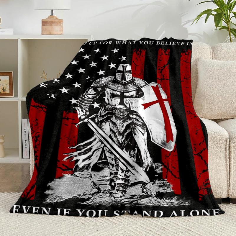 1PC Knightly Crusader Armor Flannel Blanket Gift, Suitable for Both Men And Women, Soft Ideal for Beds And Sofa, Birthday Or Christmas Gift