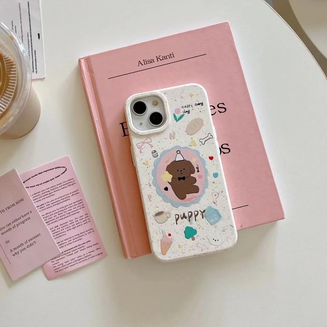 

Cartoon Dessert Puppy Case for Apple 11, 12, 13, 14, 15, 16 Pro Max - Soft Wheat Shell & Large Hole Design Apple 15 Plus