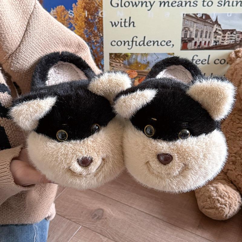 Fashion Women Indoor Cotton Slippers Funny Dog Girls Autumn Winter Warm Shoes Soft Plush Anti-slip Female House Floor Fluffy Slipper