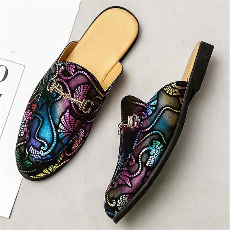 Moda Estiva Nuove Scarpe da Casa Uomo Etniche Graffiti Mezza Pantofola Maschili Lusso Designer Casual Zoccoli Mocassini Mocassini Traspiranti