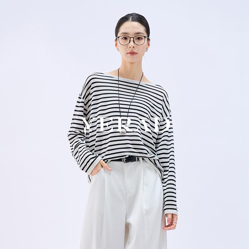 Loose linen acetate striped knitted sweater for women's T-shirt with loose texture