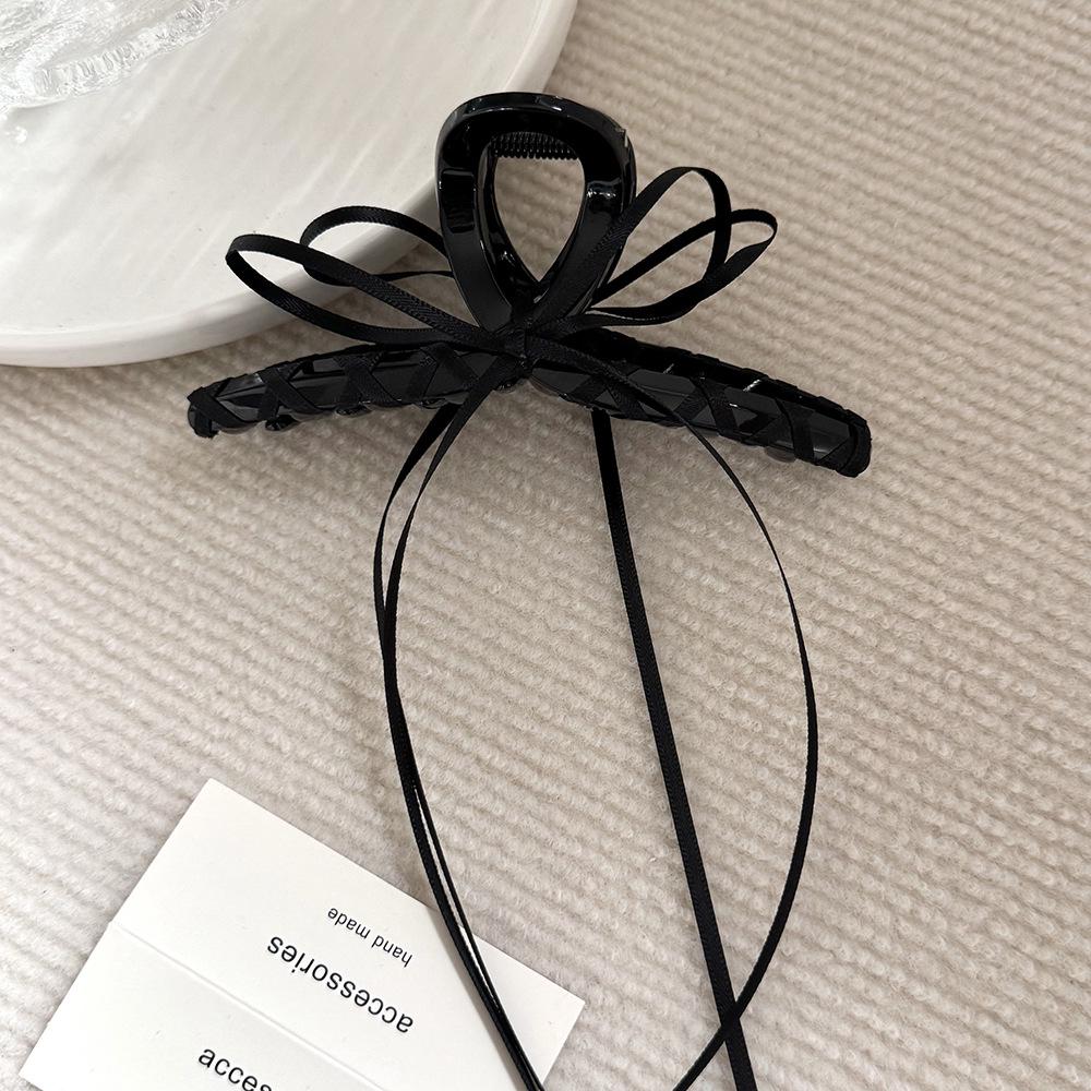 Hepburn-Style Black Double-Sided Bow Shark Hair Clip for Women