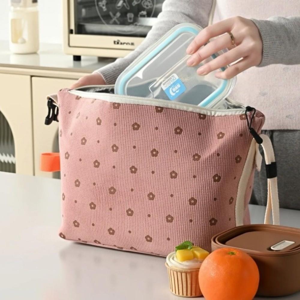 Waterproof Floral Corduroy Lunch Bag Floral Printed Picnic Bag Outdoor Camping