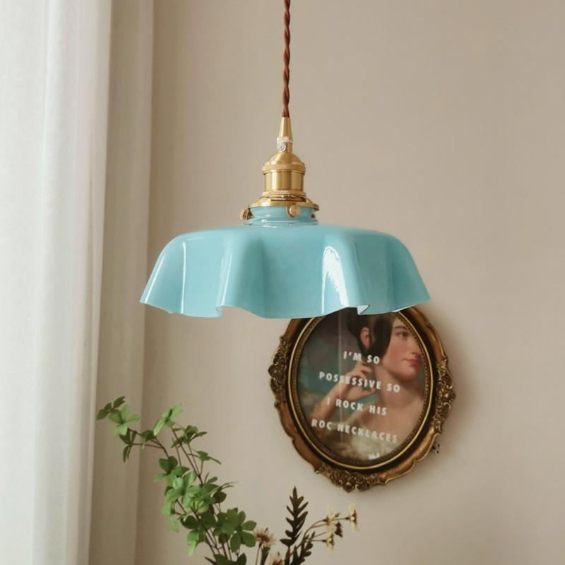 Retro French Cream Brass Pendant Lighting Restaurant  Glass Retro Brass Pendant Light Bay Window  Romantic Balcony Bedside Lamp