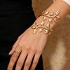 Goldblatt Ast Manschettenarmband und Ring Set Offen Verstellbar Olivenblatt Armreif Ring Schmuck für Damen