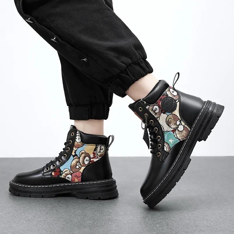 Módní nové pánské vysoké boty 2024 Módní ležérní motocyklové boty Venkovní teplé pánské pracovní boty Platforma Protiskluzové boty Botas Para Hombre