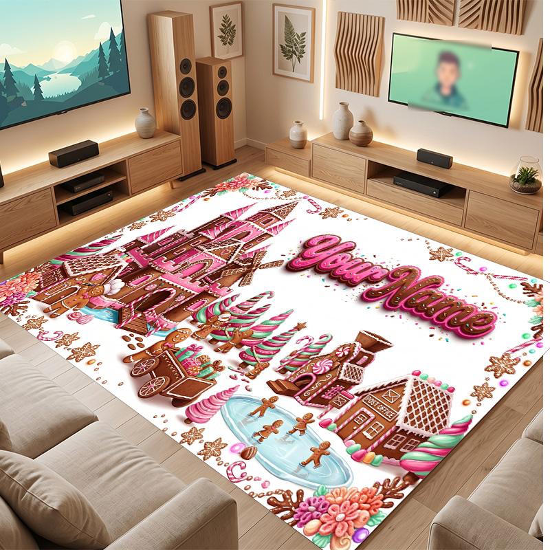 Christmas Theme Soft Crystal Velvet Rug Custom Name & Text Print Non Slip Floor Rug for Bedroom Living Room