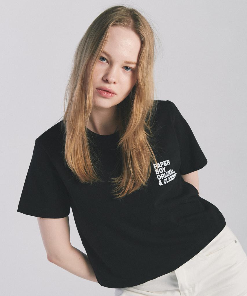 PAPERBOY Crop Classic Short Sleeve T-Shirt - Black