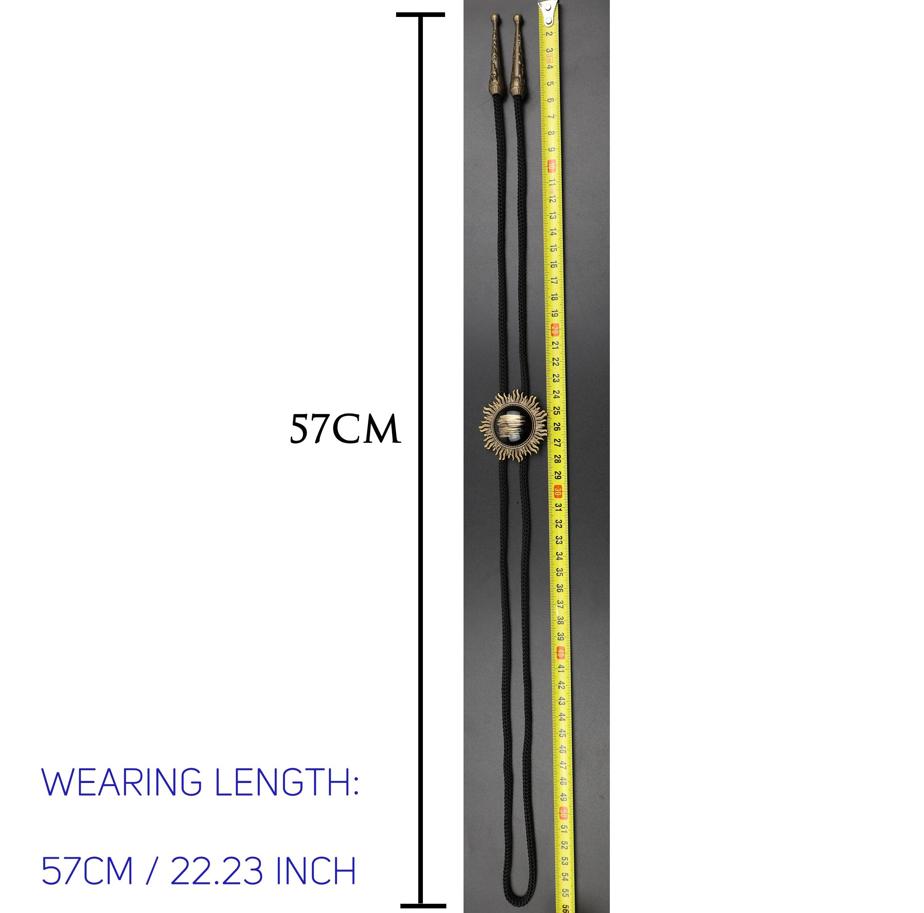 Cravatta Bolo In Cuoio Nero Stile Western - Unisex Con Pendente Argento Antico - Foto 2