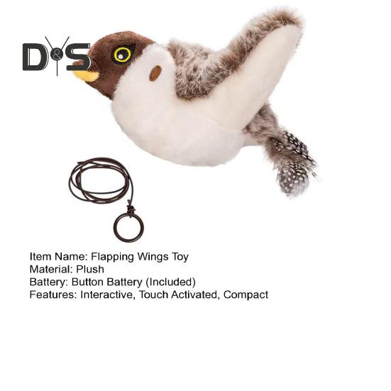 Interactive Flapping Wings Cat Toy Touch Activate Electric Flying Birds Toy with Chirping Sounds Indoor Hanging Simulation Plush Sparrow for Cats And