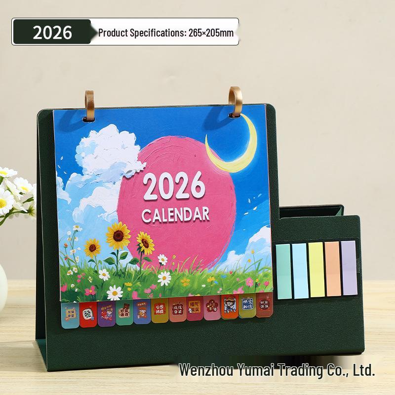 

2026 Year of the Horse Leather Pen Holder Desk Calendar with Memo Pad - Creative Office Desktop Monthly Calendar Year of the Horse