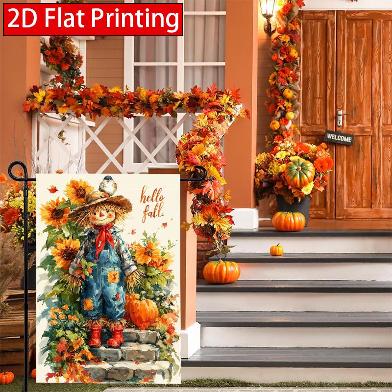 2D Flat, 2D Flat Autumn Dwarf Garden Flag Thanksgiving Autumn Pumpkin Maple Leaf Scarecrow Garden Flag_4 (3)- Outdoor Garden Flag Double-sided Home De
