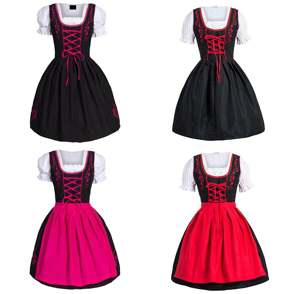 Charming German Dress Bavarian Dirndl Costume With Elegant Apron Decoration