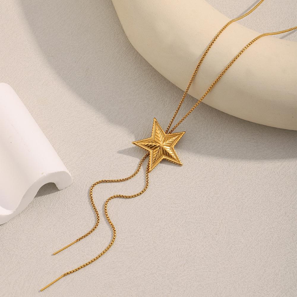MamacitaSlay Unique 316L Stainless Steel Star Pull Out Adjustable Necklace Waterproof Neck Jewelry Women's Charm Sweater Chain