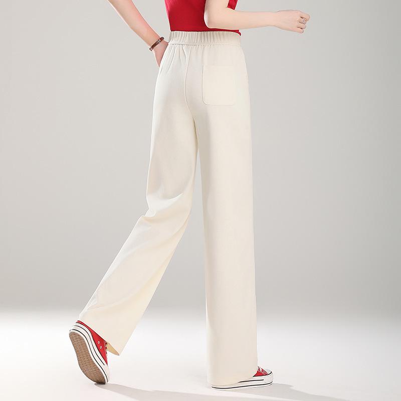 Spring 2025 Women's Elastic High-Waist Straight-Leg Pants - Fashionable, Versatile, Wide-Leg Design