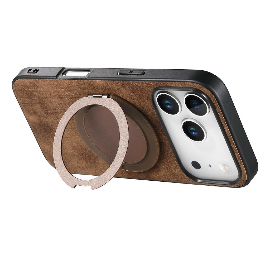 For iPhone 17 Pro Phone Case with Rotating Kickstand Stress Relief Retro Leather Back Cover