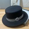 Striped Rhinestone Chain Imitation Wool Flat Top Hat Women's Winter Light Luxury Elegant Retro Top Hat Retro Versatile Temperament Felt
