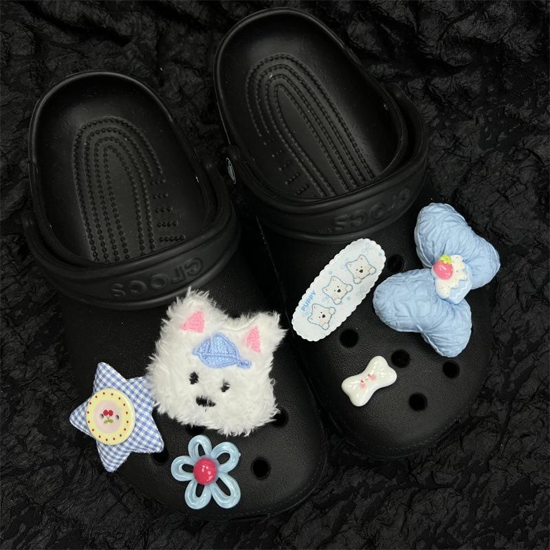 Blue Series, Bow Tie, Pentagram, Perforated Shoe Buckle, Cute Plush Dog Shoe Buckle, Shoe Flower, Summer New Accessories