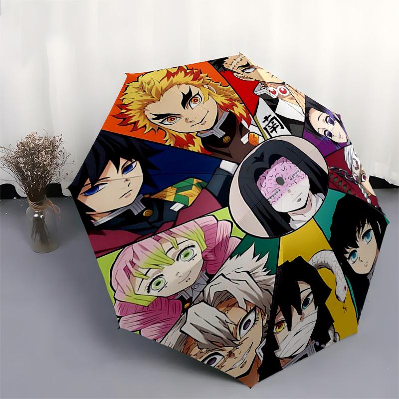 1pc Demon Slayer Characters Outdoor Umbrella - Automatic Opening/Closing - Portable 3-Fold Design - 8-Rib Iron Frame - Festival Gift for Fans, Travele