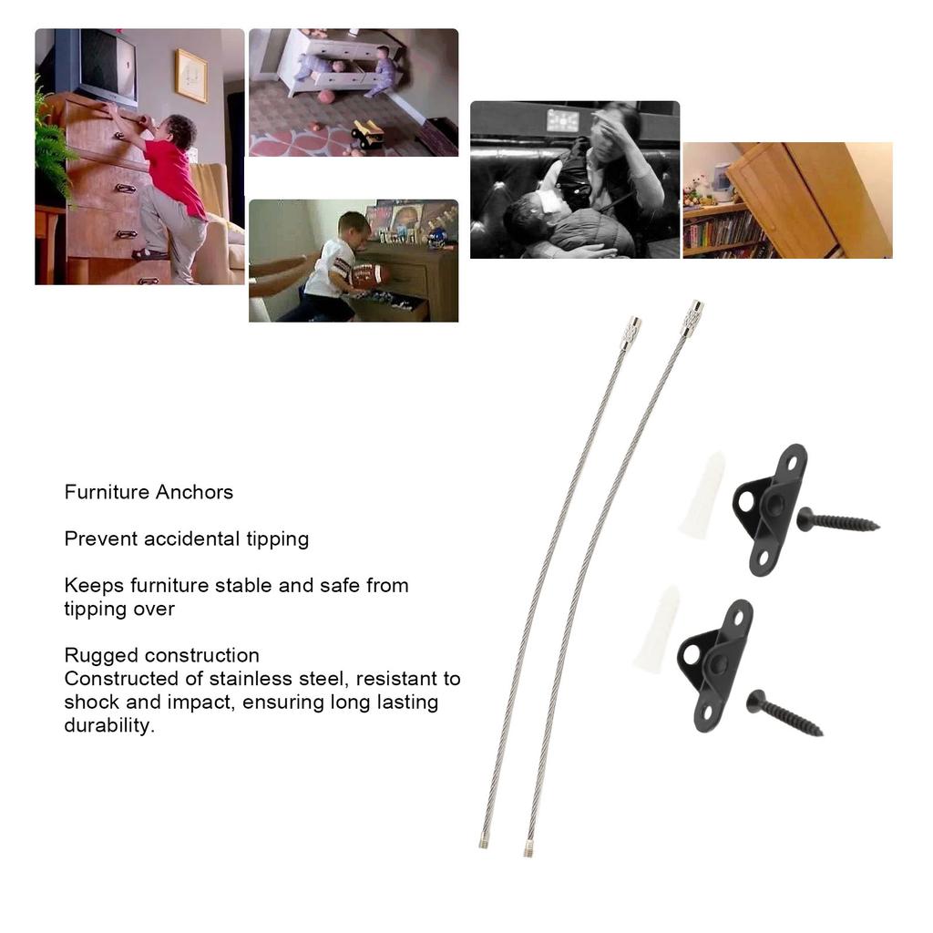 Furniture Anchors Stainless Steel Cabinet Wall Anchors Adjustable Anti Tip Furniture Safety Straps Kit for Home