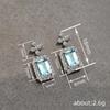 Rectangular Cut Blue Stone Halo Drop Earrings with Top Accents Elegant Bridal Style Women Jewelry