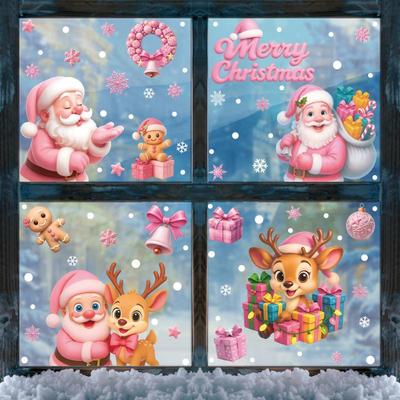 Roze kerstman raamstickers, schattige rendier, peperkoekmannetje muursticker, huisdecoratie sticker Noel Kerst Navidad