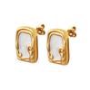 Elegant Retro Geometric Square White Oil Drop Stainless Steel Earrings for Women