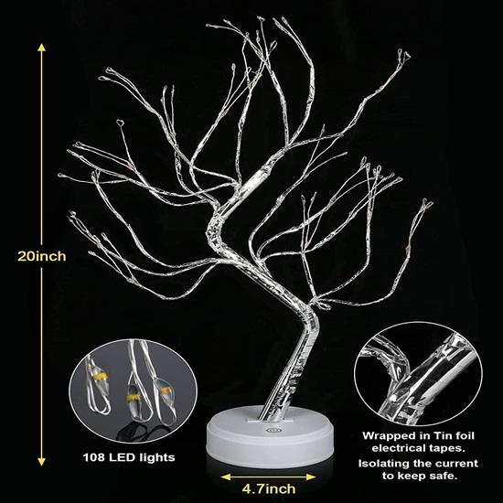 Desk Tree Fairy LED Lights for Home, Bedroom, Indoor, Wedding Party, Decoration Touch Switch Battery Powered or USB Adapter
