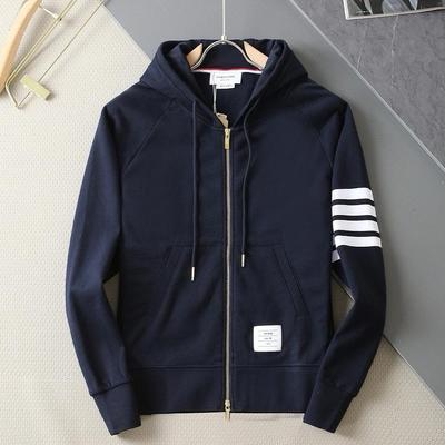 Klassischer garngefärbter vierstreifiger Zip-Up-Hoodie für Männer und Frauen