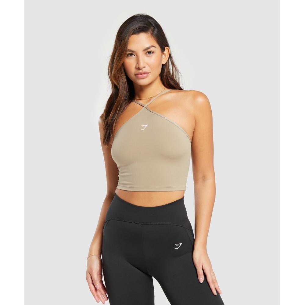 

GYMSHARK Everyday Halter Neck Ribbon Tank Soft Brown B8A2I NBZD
