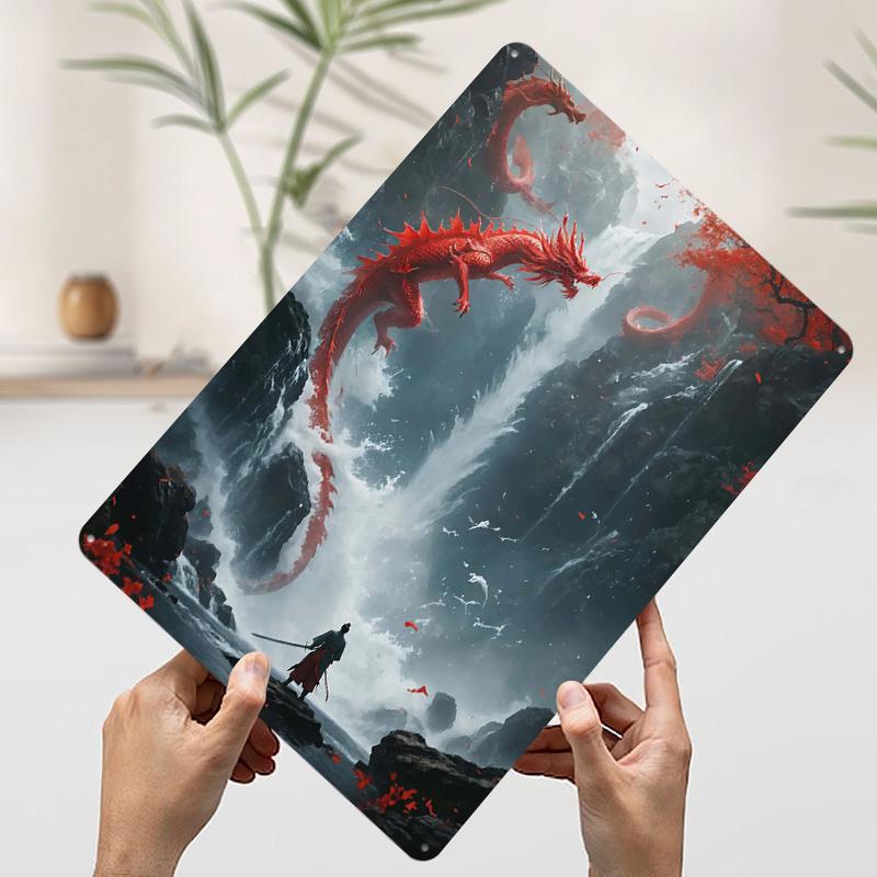 Dragon Samurai Tinplate Poster Customized Wall Art Vintage Retro Metal Signs for Room Decoration At Home Decor Items Man Cave