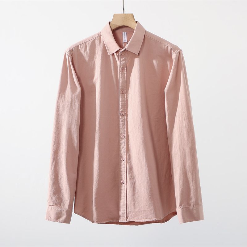 Heavyweight Twill Cotton Washed Comfortable Breathable Loose Casual Turn-Down Collar Long-Sleeve Shirt Men's Spring and Autumn Solid Color Shirt
