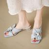 Fashion Elegant Bow Design Casual Coarse Heel Sandals for Women 2025 New Summer Open Toes Breathable Comfortable Fashion Beach Slippers