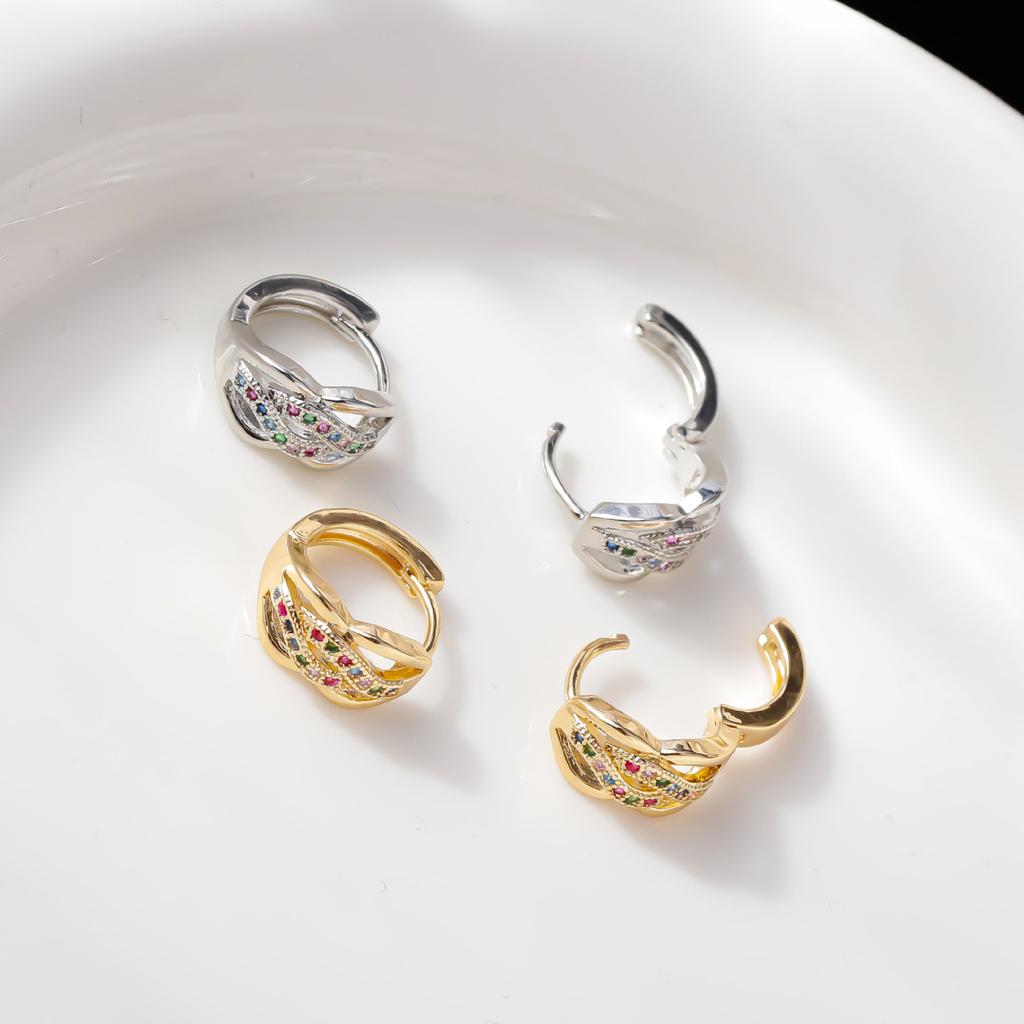 Cute Female Colorful Helix Zircon Stone Hoop Earrings Elegant Gold Color Wedding Jewelry For Women