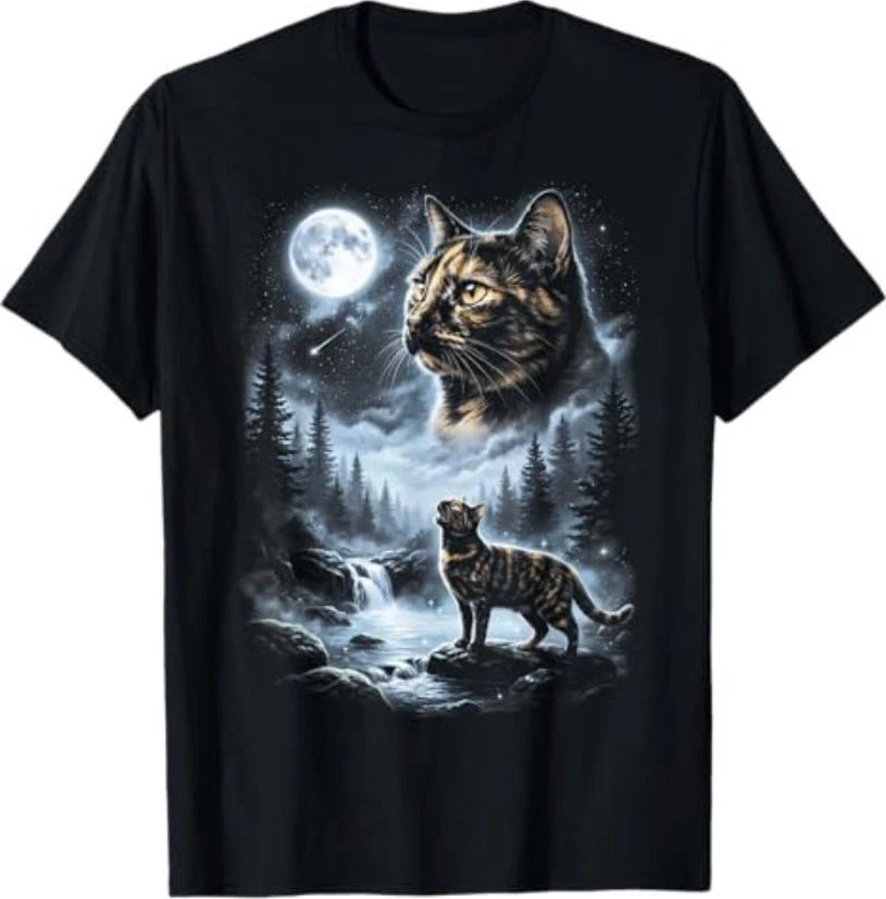 Tortoiseshell Cat Howling at Moon 90 s Retro T-Shirt M