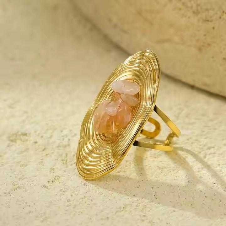 Vintage Advanced Stainless Steel Ring Oval Women's Light Luxury High-end Jewelry