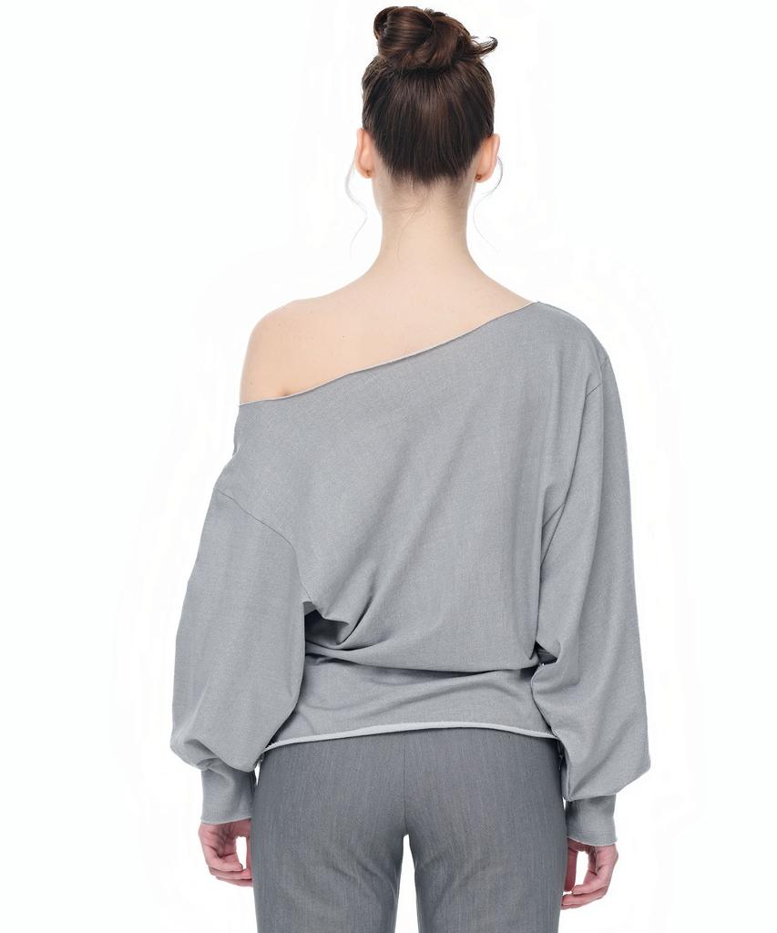 AEGO FREEDOM LAB Drape Tuck Off-Shoulder Top_Light Gray