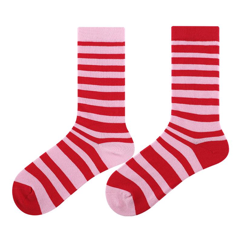MEIKAN Women s Cotton Mid-Calf Striped Socks: Fashionable, Casual, and Unique Design One Size for Women розовый