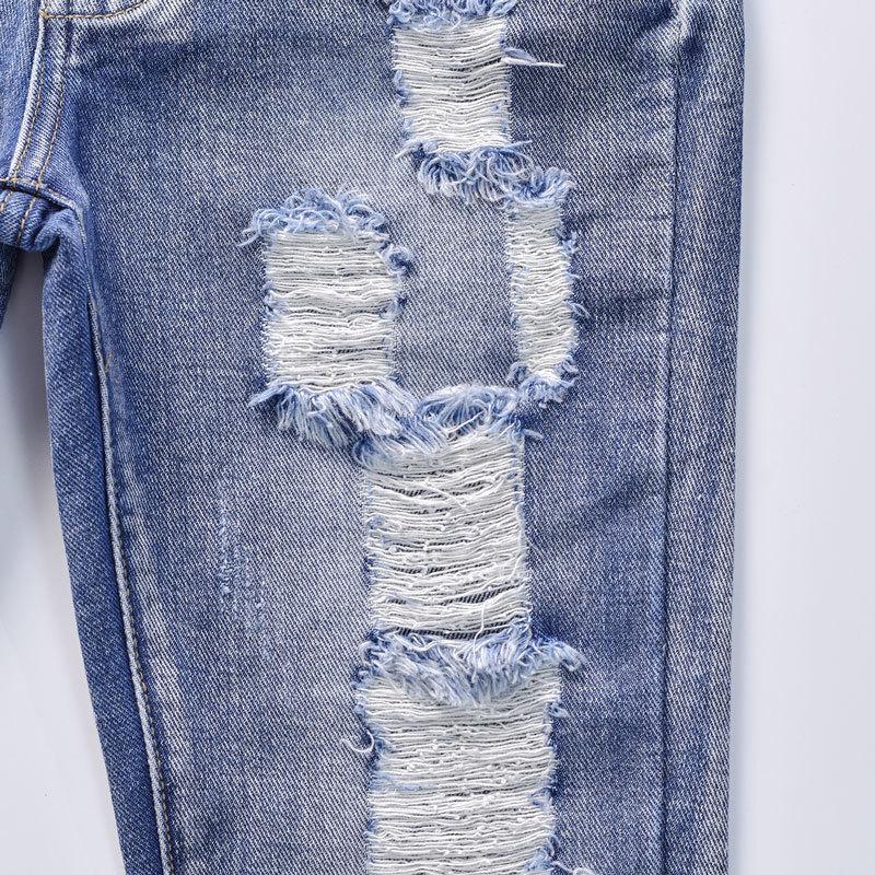 Trendy Korean Style Boys' Ripped Jeans - Casual Medium & Large Sizes for Spring & Autumn