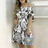 Women Plus Size White Off Shoulder Short Sleeve Tie Cuff Floral Printed A Line Dress